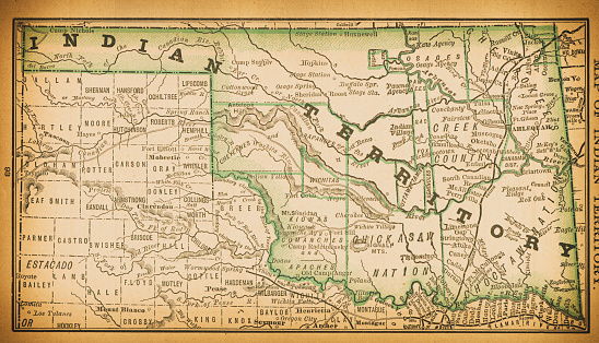 19th century map of Indian Territory. Published in New Dollar Atlas of the United States and Dominion of Canada. (Rand McNally & Co's, Chicago, 1884).