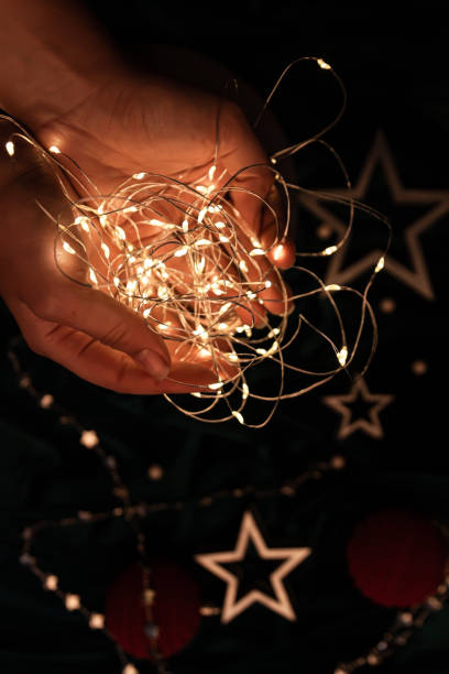 istock Flat lay christmas composition in trendy colors with sparks. Magic concept 1292470775