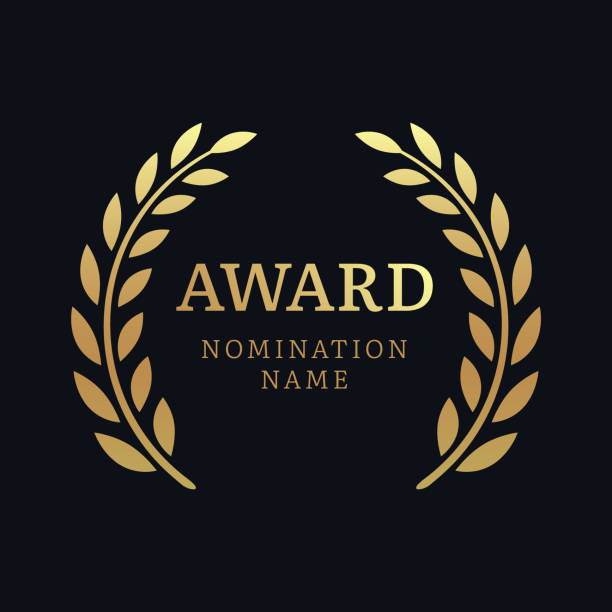 Award laurel vector logo poster. Gold win award icon design emblem nomination Award laurel vector logo poster. Gold win award icon design emblem nomination. metal laurel wreath stock illustrations