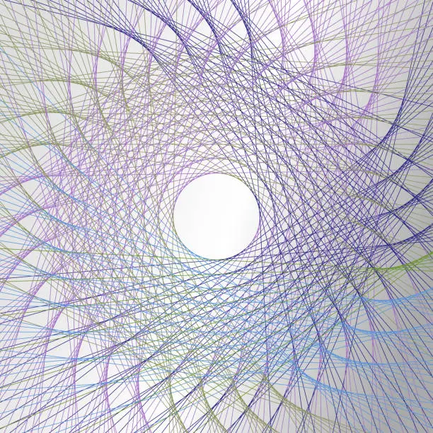 Vector illustration of Abstract multicolored lines rotating intersecting. Copy space in middle.