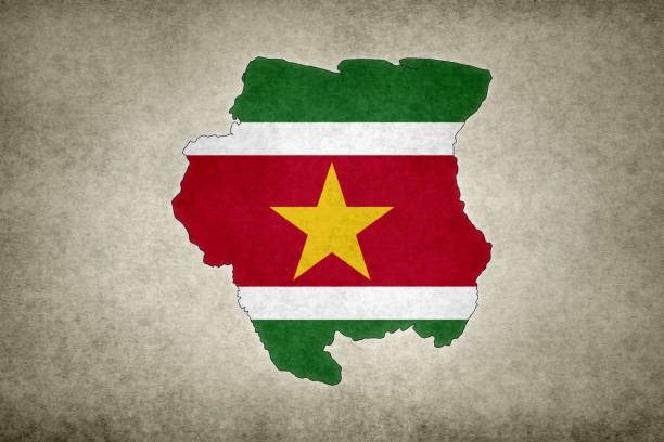 гранж карта суринама с флагом напечатаны внутри - flag of suriname стоковые фото и изображения