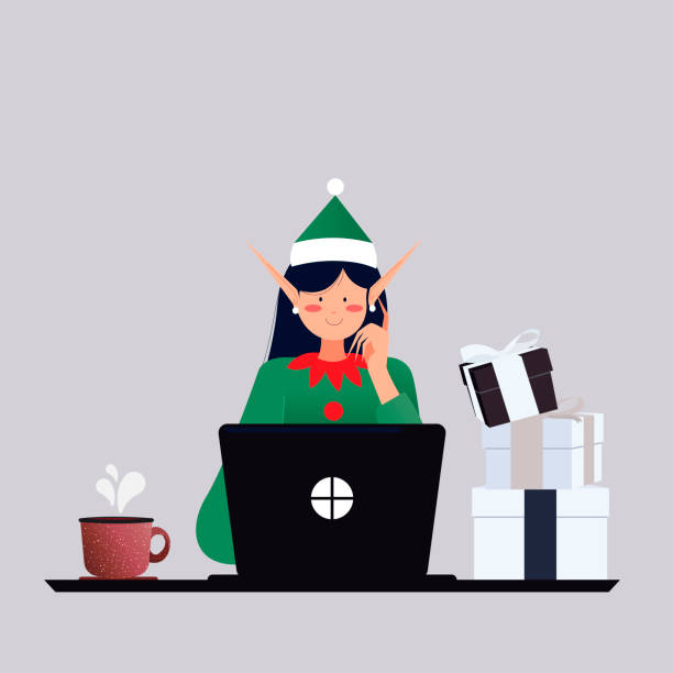 Vector illustration of a modern holiday elf. vector art illustration