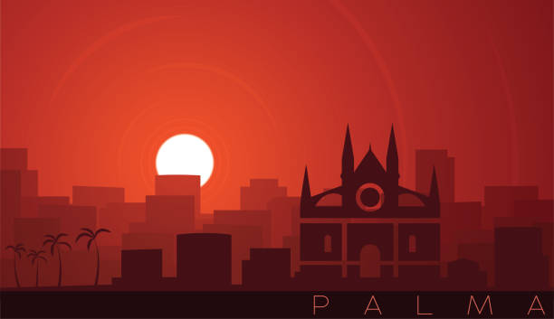 illustrations, cliparts, dessins animés et icônes de palma low sun skyline scène - palma majorque