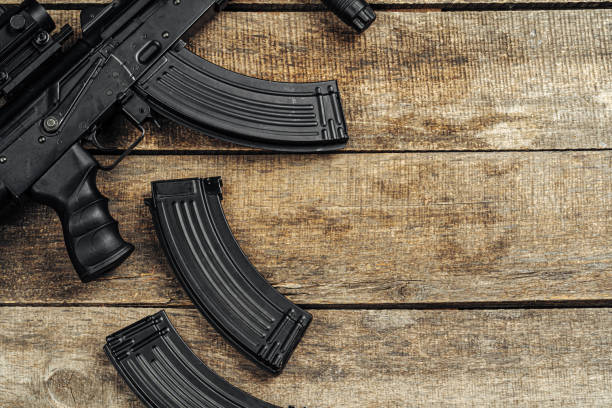 istock Russian automatic rifle Ak-47 close up, military weapon 1292490314