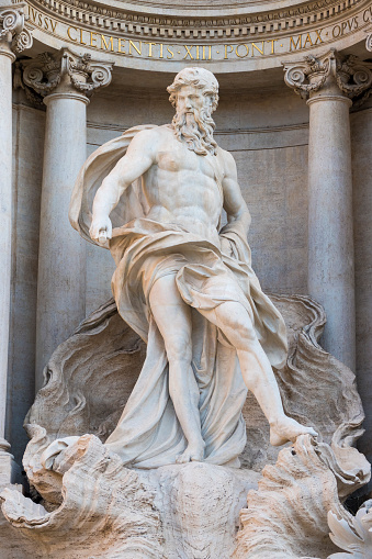 Neptune sculpture in Trevi Fountain. Rome, Italy