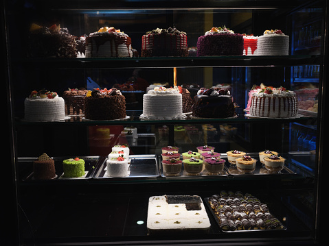 birthday cakes in the bakery window