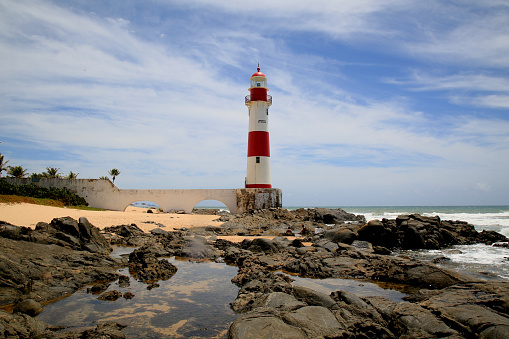 salvador, bahia, brazil - december 21, 2020: view of lighthouse of Itapua, in the city of Salvador.