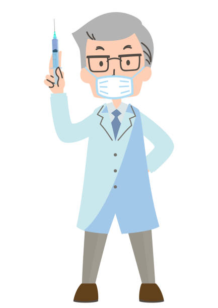 Doctor with syringe Illustration of a doctor with a syringe senior getting flu shot stock illustrations