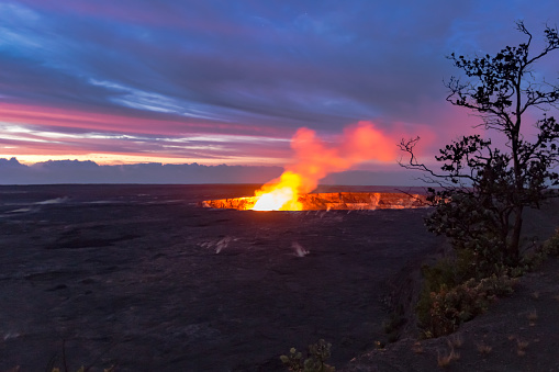 Long exposure of eruption on Kīlauea volcano at Halemaumau Crater, Big Island Hawaii