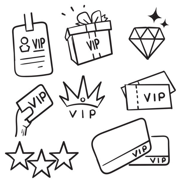 ilustrações de stock, clip art, desenhos animados e ícones de hand drawn simple set of vip related vector line icons in doodle style vector isolated - redemption center