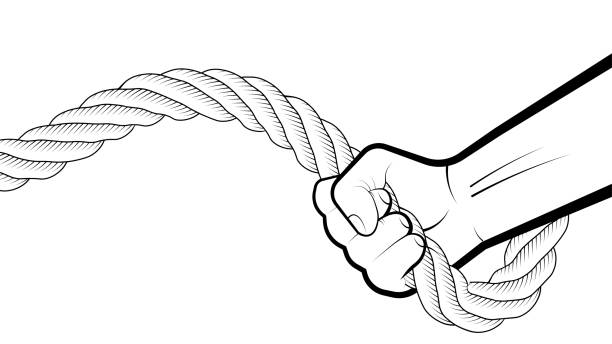 ilustrações de stock, clip art, desenhos animados e ícones de strong male hand of athlete is engaged with thick twisted rope. development of endurance and strength in sports with of ropes. vector - tug o war