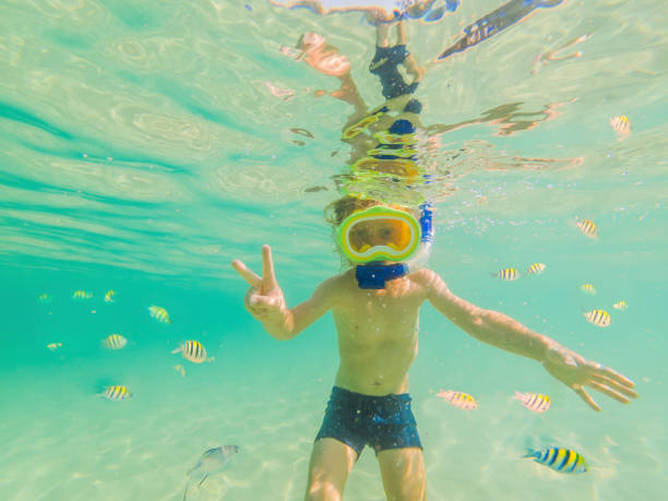 istock Underwater nature study, boy snorkeling in clear blue sea 1292509799