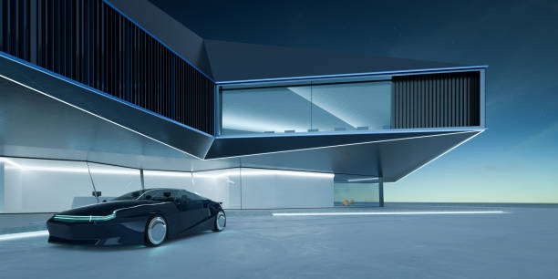 istock EV concept car park in front of modern building. 3d rendering with my own creative design. 1292509944