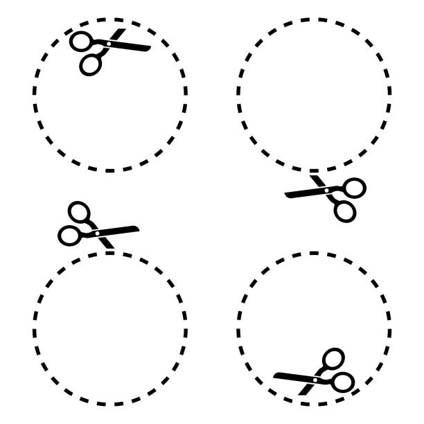 Scissors circles dotted in retro style on white background. Template design. Line symbol. Stock image. EPS10. Scissors circles dotted in retro style on white background. Template design. Line symbol. Stock image. EPS10. discount coupon template silhouette stock illustrations