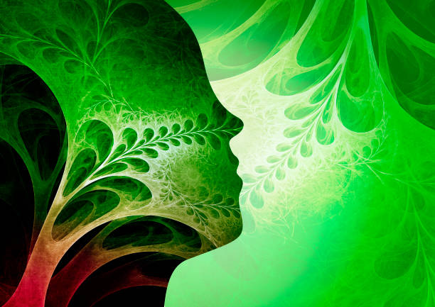 abstraktní fraktální pozadí s lidským profilem. - aromaterapie stock ilustrace
