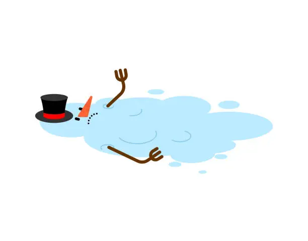 Vector illustration of Snowman melted. Christmas is over. holiday is over. End of winter