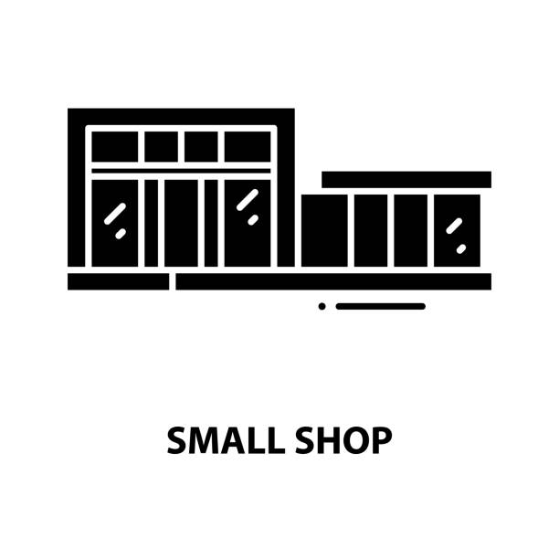small shop icon, black vector sign with editable strokes, concept illustration small shop icon, black vector sign with editable strokes, concept symbol illustration small business saturday stock illustrations