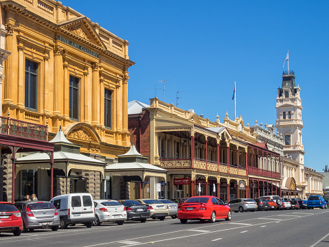 Ballarat, Victoria, Australia - January 22, 2017: Grand old buildings in Lydiard Street