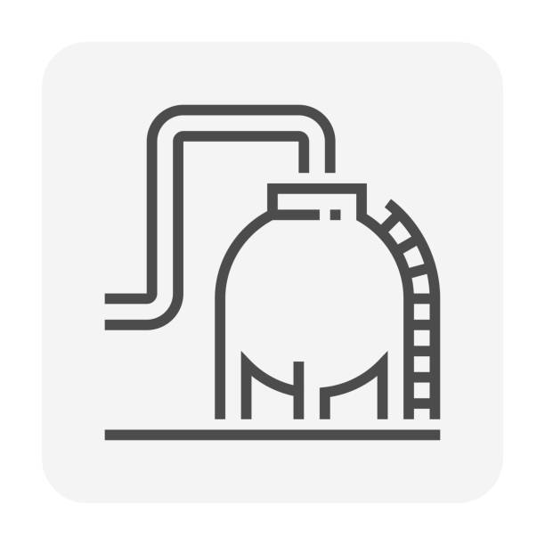gas tank icon Oil gas tank, pressure vessel vector icon. Use as container for production industry plant to hold liquid, gas i.e. natural gas, fuel, propane, lpg, lng, petrochemical. transport by pipeline 64x64 px. lng liquid natural gas stock illustrations