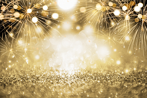 Gold And Silver Fireworks And Bokeh In New Year Eve And Copy Space Abstract  Background Holiday Stock Photo - Download Image Now - iStock