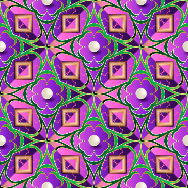 istock Floral jewelry seamless pattern. Ornamental vector background with 3d white pearls gemstones. Geometric repeat backdrop. Modern ornament. Vintage flowers, leaves. Decorative ornate abstract design 1292529597