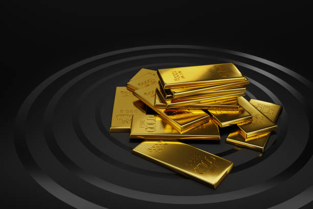 istock Black background and gold bars 3d illustration 1292531894