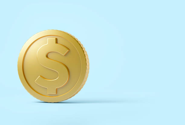 Gold coin on blue background