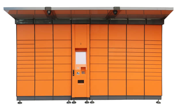 istock Self service orange  modern standard city parcel terminal. Isolated 1292539411
