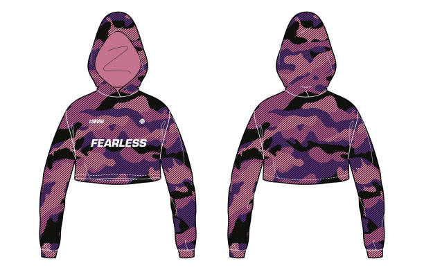 illustrazioni stock, clip art, cartoni animati e icone di tendenza di camouflage women long sleeve sports felpa crop top con cappuccio t-shirt jersey design concept illustrazione vector adatto a ragazze e donne per l'allenamento kit uniforme per l'attività sportiva - bassiera