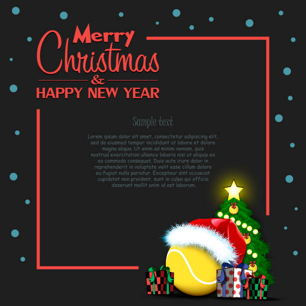 istock Happy New Year. Frame with tennis ball and Christmas tree 1292542645