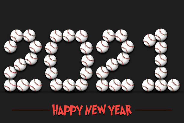 ilustrações de stock, clip art, desenhos animados e ícones de happy new year. 2021 made from baseball balls - new years party time