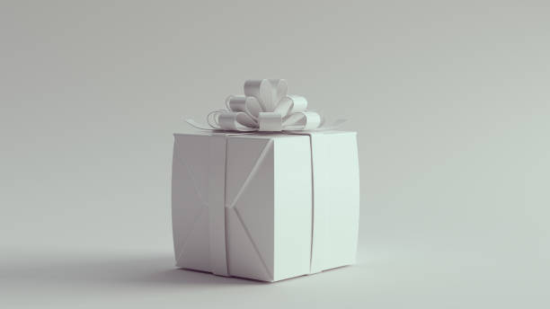 regalo bianco avvolto regalo con un arco - gift box foto e immagini stock