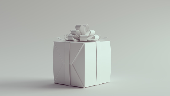 White Gift Wrapped Present with a Bow 3d illustration rendering