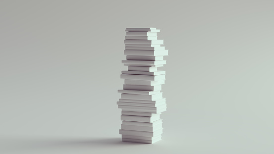 Tall Stack of White Books 3d illustration render