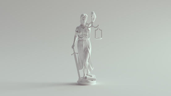 Lady Justice Statue the Personification of the Judicial System Pure White 3d illustration render