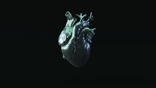 istock Silver Anatomical Heart with Blue Green Moody 80s Lighting 1292552106