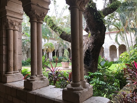 Cloister in Ancient Spanish monastery in North Miami. High quality photo