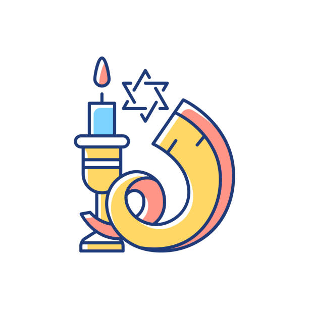ilustraciones, imágenes clip art, dibujos animados e iconos de stock de icono de color rgb shofar - yom kippur