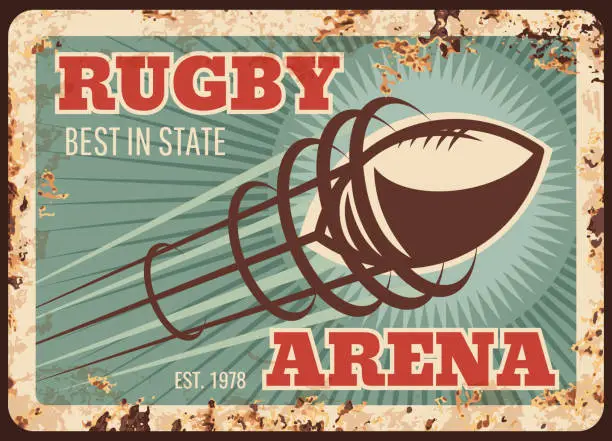 Vector illustration of Rugby sport metal plate rusty, football American