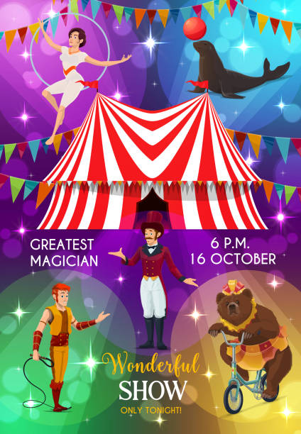 ilustraciones, imágenes clip art, dibujos animados e iconos de stock de cartel de circo, artistas de espectáculos de carnaval de feria - traditional festival juggling women performer