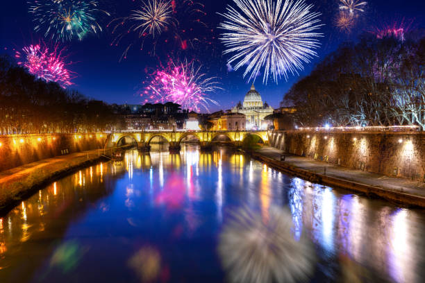 istock Fireworks display over twe Saint Angelo Bridge in Rome 1292555871