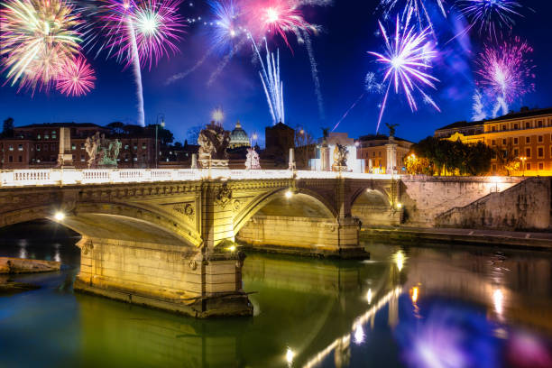 istock Fireworks display over twe Saint Angelo Bridge in Rome 1292555891