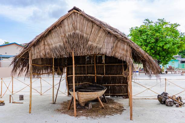 Traditional hut Traditional hut and boat maldivian culture stock pictures, royalty-free photos & images