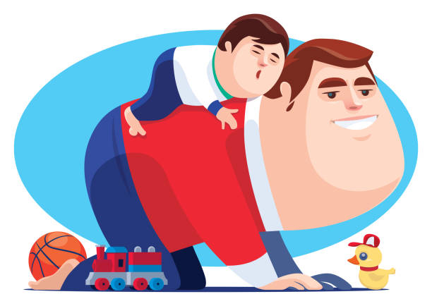 父親の背中に横たわる小さな男の子 - offspring child lying on back parent点のイラスト素材／クリップアート素材／マンガ素材／アイコン素材