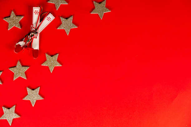istock Christmas holidays composition on red background with copy space for your text, Flatlay on red background 1292558649