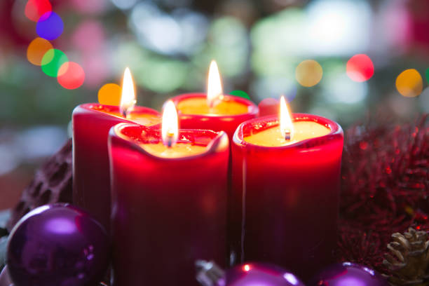istock Four red candles for Advent. Christmas background. 1292558703