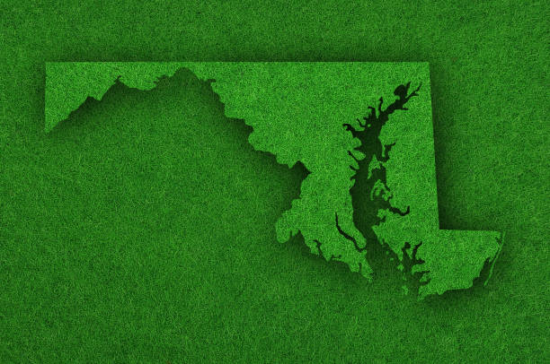 karte von maryland auf grünem filz - maryland bundesstaat stock-grafiken, -clipart, -cartoons und -symbole