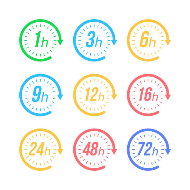 Color icon set hours, great design for any purposes. Time icon vector. Vector illustration. Color icon set hours, great design for any purposes. Time icon vector. Vector illustration clock face stock illustrations