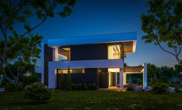 istock 3d rendering of modern house in luxurious style in night 1292569637