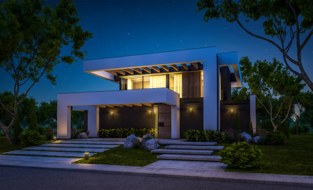istock 3d rendering of modern house in luxurious style in night 1292569664